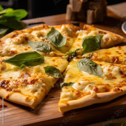  a durian pizza with cheese and basil 
