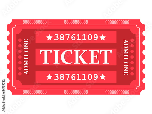 Vector red cinema ticket isolated on white background