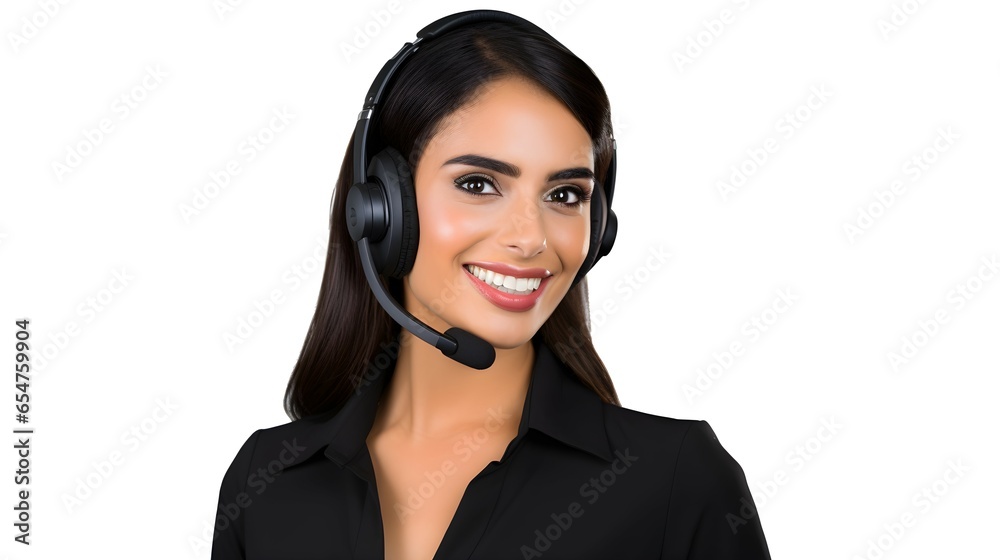 Portrait of smiling indian customer support phone operator in headset, isolated on white background. Generative ai Portrait of smiling indian customer support phone operator in headset, isolated on white background. Generative ai