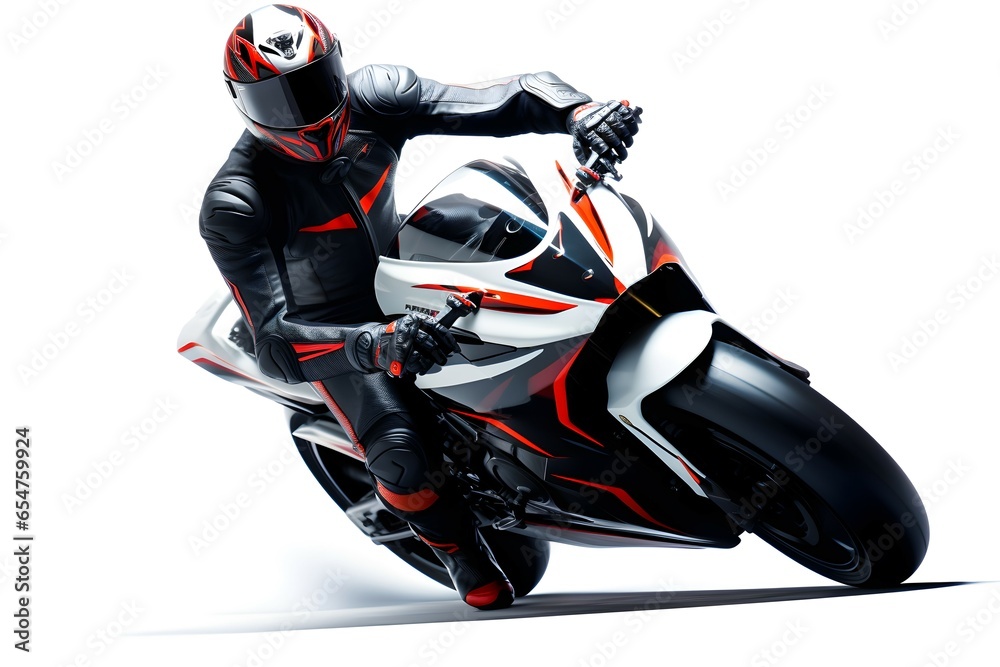 motorcycle rider in action isolated on white background. Generative ai