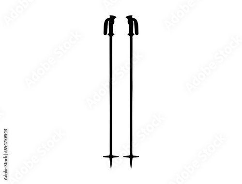 Ski poles silhouette vector art white background