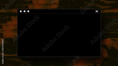 Browser interface. Website window mockup, internet screen frame, browser tab on Glitch noise static television VFX. Visual video effects stripes background, CRT tv screen no signal glitch effect