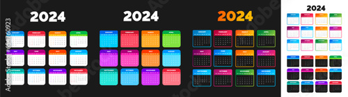 mega set of 2024 colorful Calendar Desktop Planner Template bundle. Corporate business wall or desk simple Planner 2024 colorful calendar with week start Sunday.  Set of 2024 Calendar Planner Template