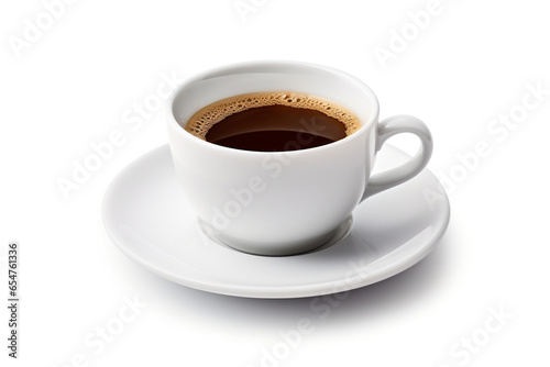 Tasty cup of black coffee on white background