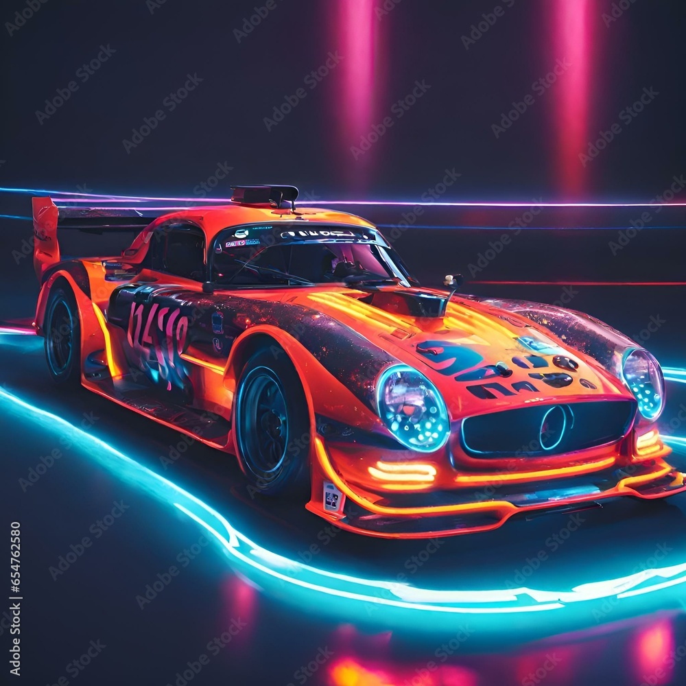 A racing car with neon lights