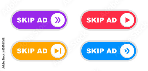 Skip Ad buttons. Button ad blocking. No ads. Vector illustration.