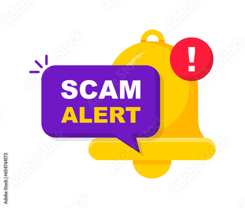 Scam alert banner. Notification fraud alert. Hacker attack. Danger error alerts. Caution warning sign. Vector illustration.