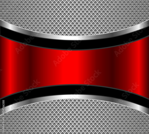 Silver red chrome metal 3D background, lustrous and shiny metallic design with interesting holes pattern.