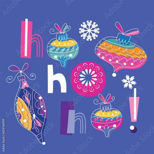 Ho-Ho-Ho !- text, hand drawn brush lettering. Holiday funny seamless pattern with laughter of Santa Claus.  Christmas Holiday decoration.  Vector illustration.