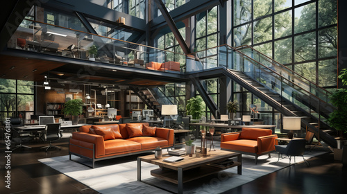 Modern office interior in loft, industrial style.