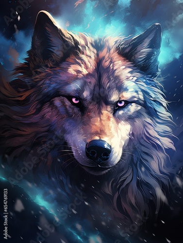 Abstract Illustration of a Wolf in the style of Galaxy colors. Wallpaper Idea.