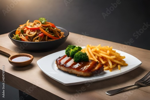 grilled steak with french fries generated by AI