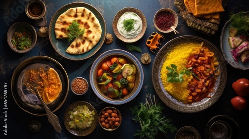Arabic Cuisine. Middle Eastern traditional lunch. Its also Ramadan Iftar. The Meal eaten by Muslims after sunset during Ramadan.