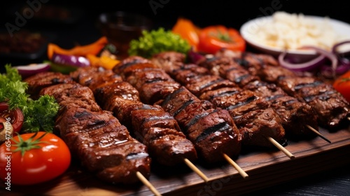 Assorted mix grills with tikka boti seekh kabab of chicken, beef, lamb, mutton bbq platter served in dish isolated on table top view of arabian food photo