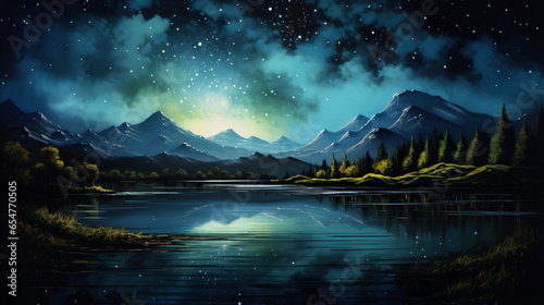 A painting of a night sky with stars