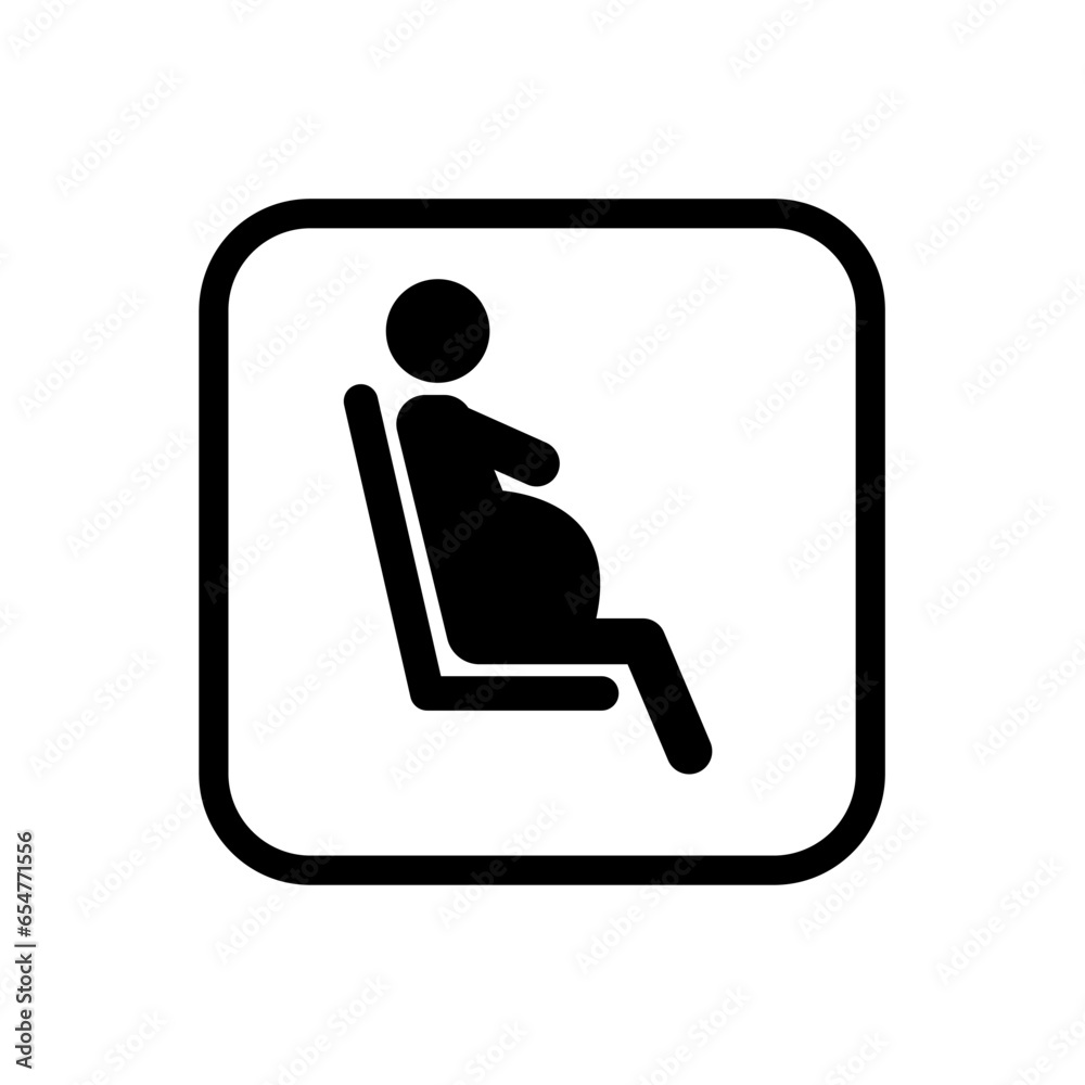 The icon is a seat for pregnant passengers. Sign for metro, bus, train. Priority place for people with young children in public transport The icon is a seat for pregnant passengers. Sign for metro, bus, train. Priority place for people with young children in public transport