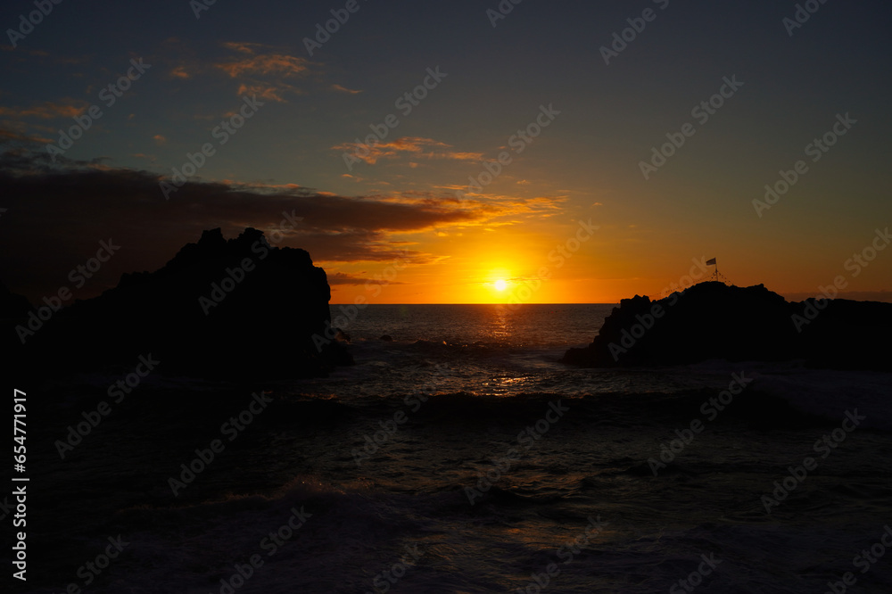 First sunset of autumn in El Pris, a small fishing town in the north of Tenerife