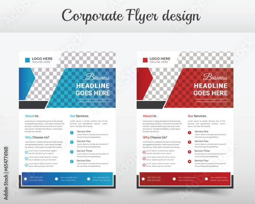 modern flyer template design set blue and red color for creative professional business.