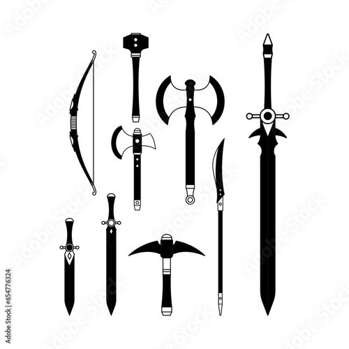 set of medieval weapon vector illustration