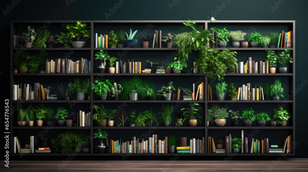 Modern Decorative Element: Contemporary Bookshelf with Plants for Virtual Office Backdrops and Studio Backgrounds