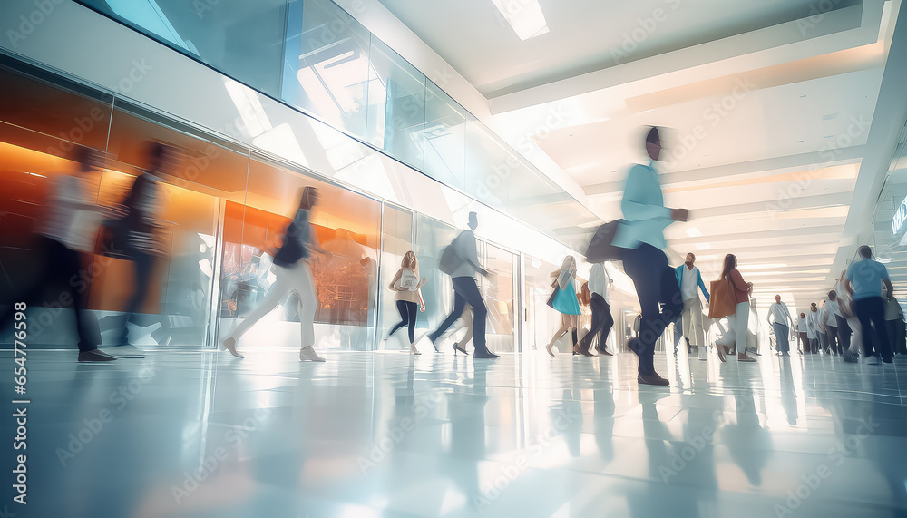 Shopping mall with blurred people for Black Friday