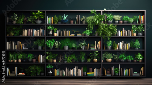 Modern Decorative Element: Contemporary Bookshelf with Plants for Virtual Office Backdrops and Studio Backgrounds