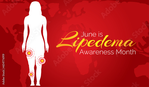 Red Lipedema Awareness Month Background Illustration with Woman and Pain