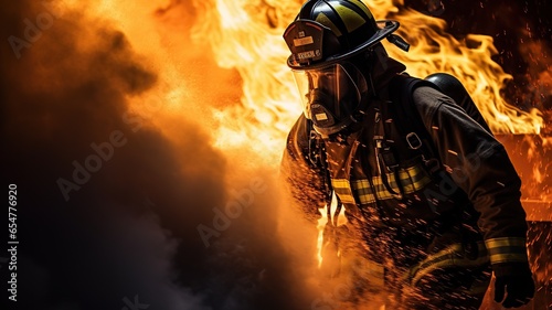 Brave Firefighter Battling a Blaze in a Burning Building