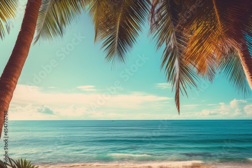 palm trees and turquoise sea on the coast © PinkiePie