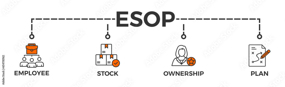 Esop banner web icon glyph silhouette for employee stock ownership plan with icon of management, bank, graph, fund, investment and statistics Esop banner web icon glyph silhouette for employee stock ownership plan with icon of management, bank, graph, fund, investment and statistics