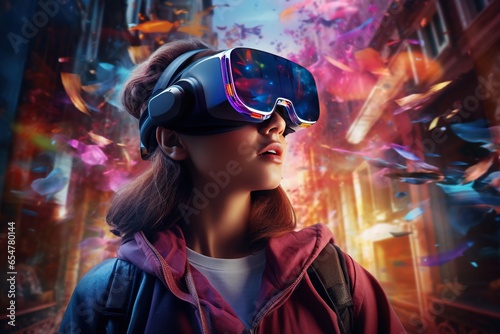 Portrait of a young woman in vr headset