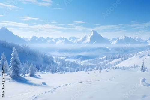 A pristine snow-covered landscape, a winter wonderland.
