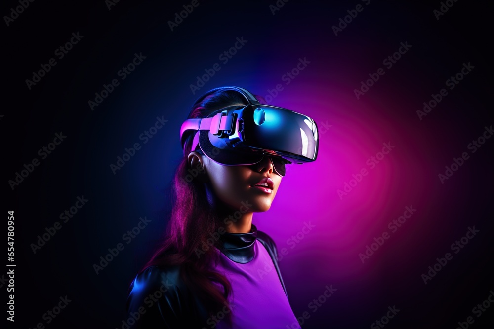 Portrait of a young woman in vr headset Portrait of a young woman in vr headset
