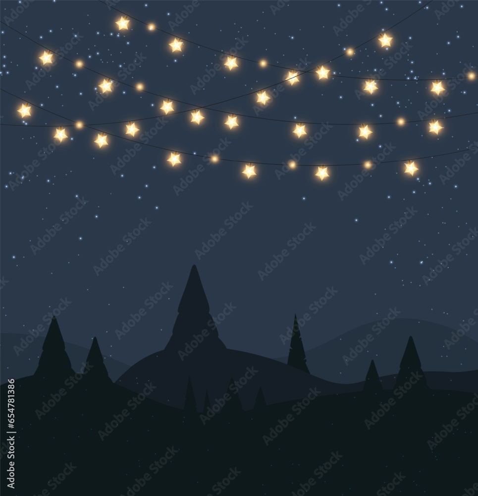 Fototapeta premium Hello winter, snow night background, realistic lights, christmas background, snowflake vector illustration