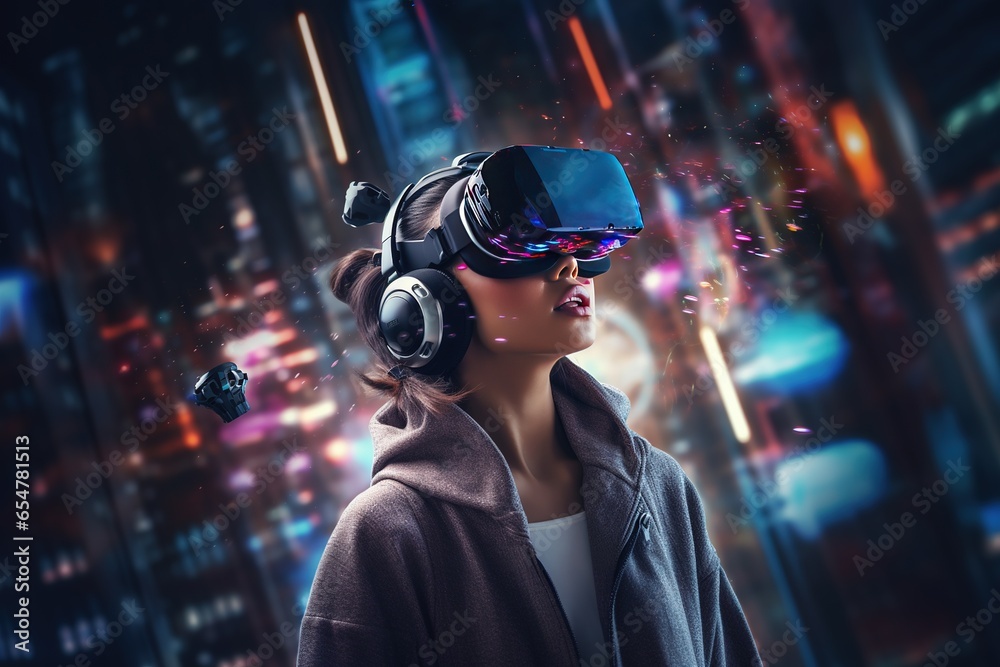 Portrait of a young woman in vr headset Portrait of a young woman in vr headset