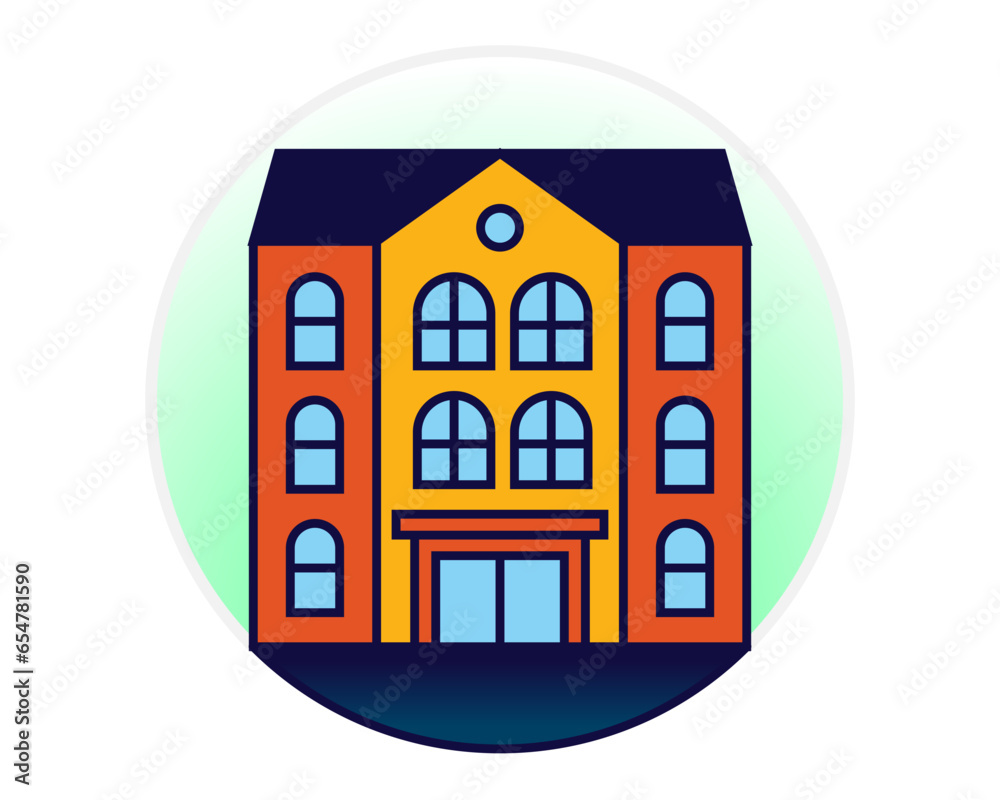 School university house icon in flat style on a office illustration. School university house icon in flat style on a office illustration.