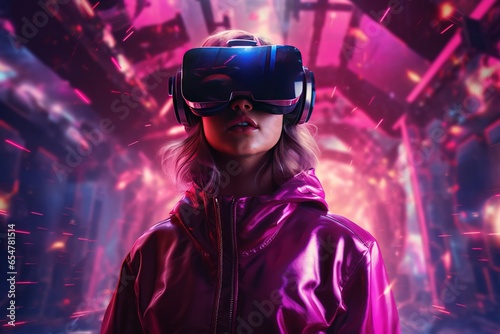Portrait of a young woman in vr headset