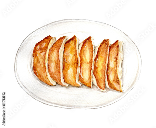 手描き水彩の焼き餃子のイラスト