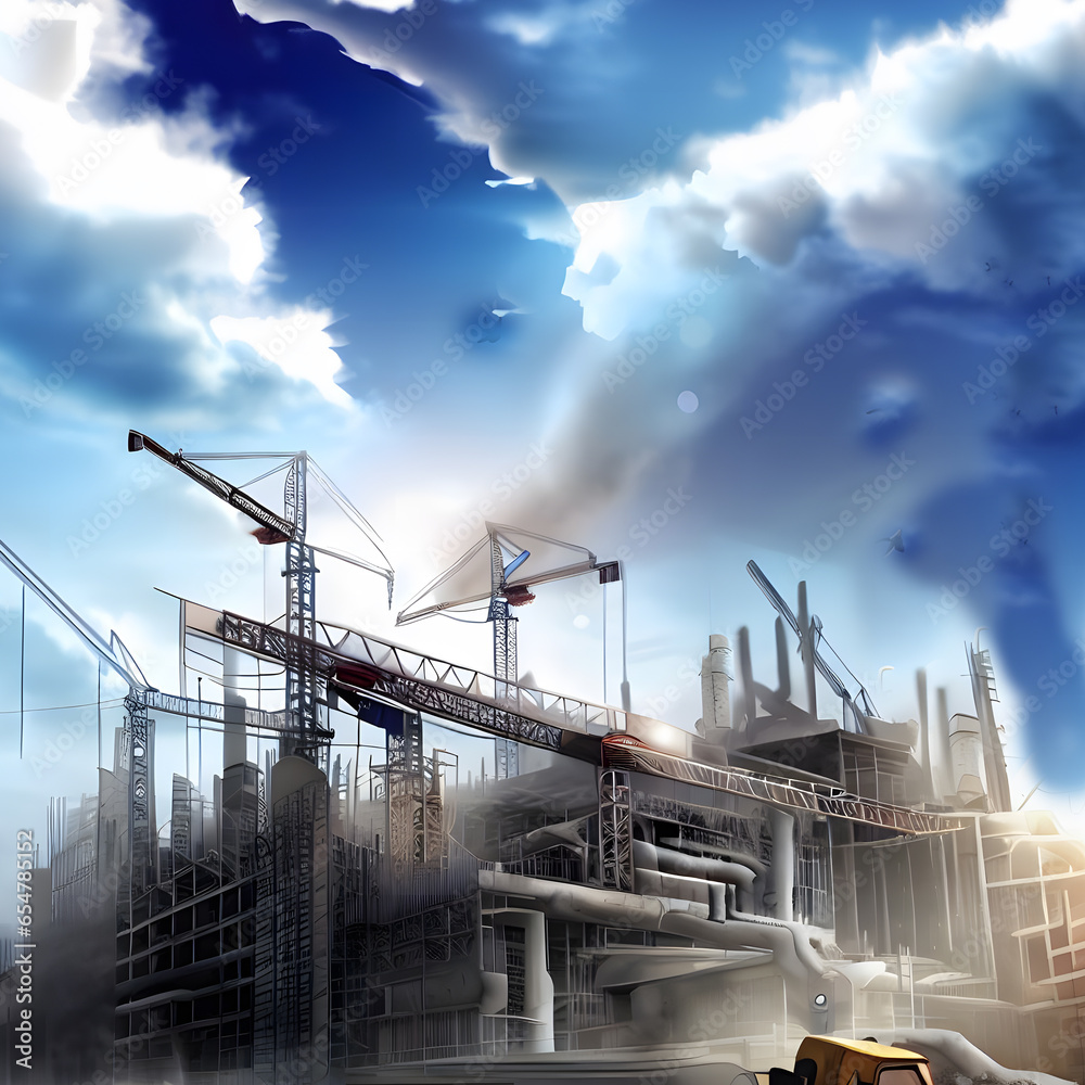 Construction design with modern under constructed building and equipments Construction design with modern under constructed building and equipments