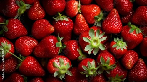 From above closeup of fresh ripe strawberries background 