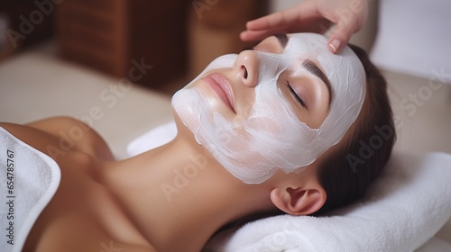 Beautiful young woman with facial mask in spa salon. Beauty treatment