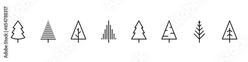 Christmas tree outline icons set. linear symbols collection, line signs graphics photo