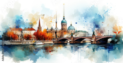 Berlin skyline of watercolor painting