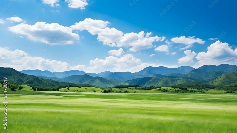 Natural landscape of summer field and high mountain
Natural landscape of summer field and high mountain