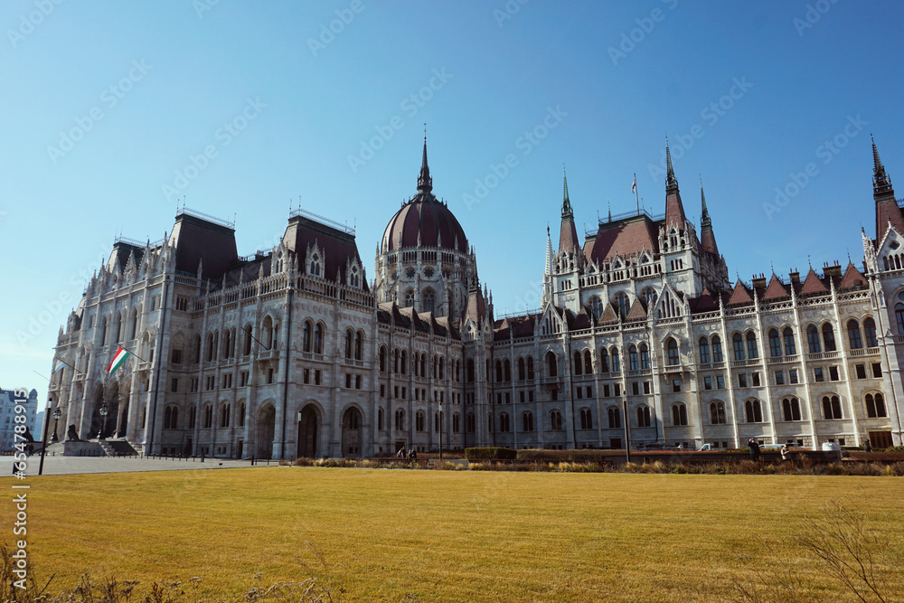Hungarian parliament building in Budapest - sunny summer day