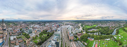 amazing aerial view of the downtown and railway station of Reading, Berkshire, UK © gormakuma