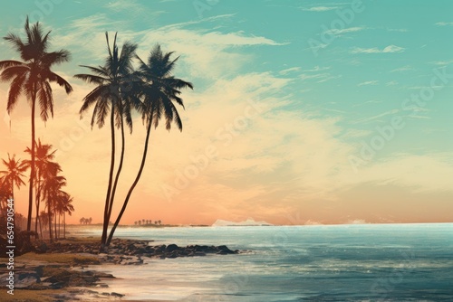 palm trees and turquoise sea on the coast