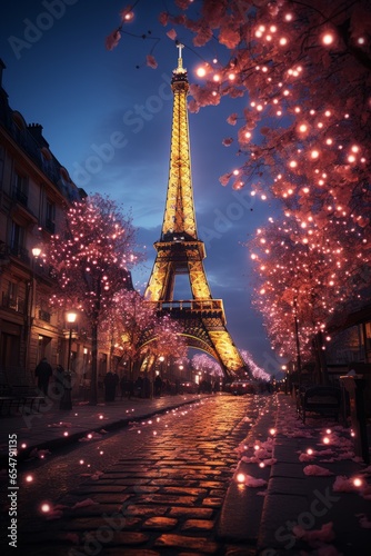 Eiffel Tower glowing at night