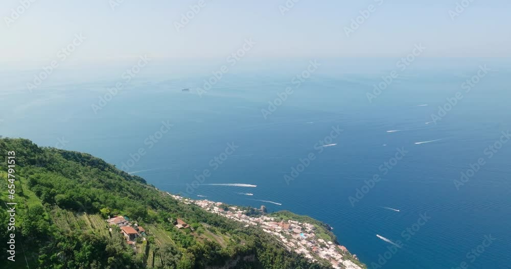 Panoramic shot of the Amalfi Coast with Praiano and the Gulf of Salerno, Italy Panoramic shot of the Amalfi Coast with Praiano and the Gulf of Salerno, Italy