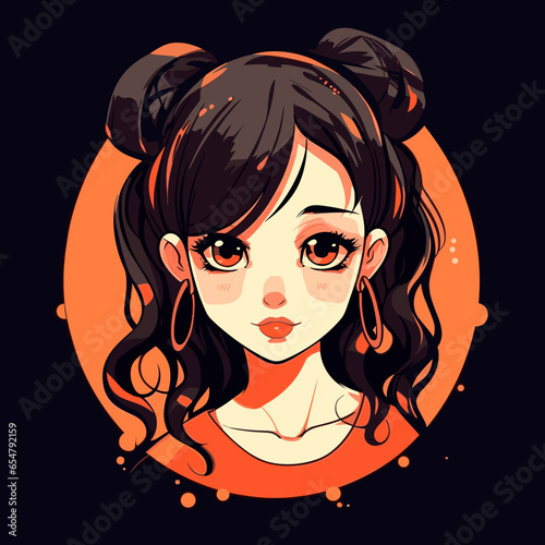 Cute Anime girl. Sweet Manga girl vector Hand drawn retro anime kawaii vector illustration. Set of cute animegirl. Happy kawaii anime girl face 